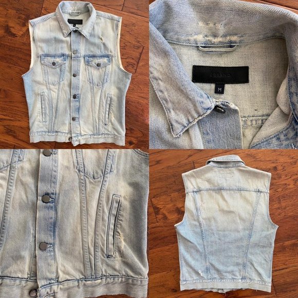 J Brand Destructed Worn Down Denim Vest With Light Blue Fade Wash - Picture 4 of 4